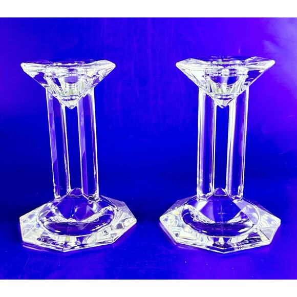 Lenox Ovations Crystal Candlestick Holders Set Of 2 Dual Pillers 5” Grannycore - Picture 1 of 10